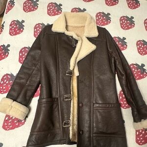 Elegant Brown Leather Jacket with Cream Accents